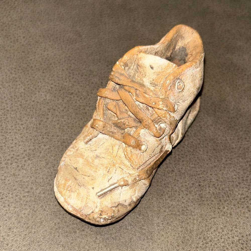 1999 Keystone Vintage  Stoneware Baby Boot Figurine Old Tattered Shoe